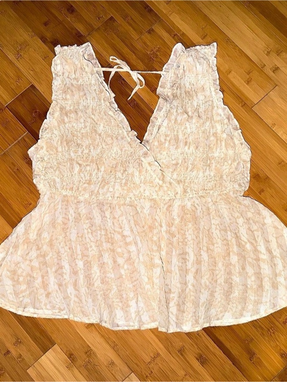 Torrid Abstract Peplum Blouse in Cream & Brown Size 3